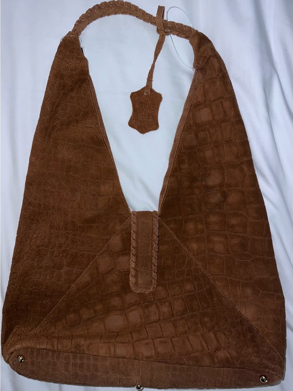 Haute Hippie Genuine Leather Croc Embossed Brown Hobo Bag Boho NWOT